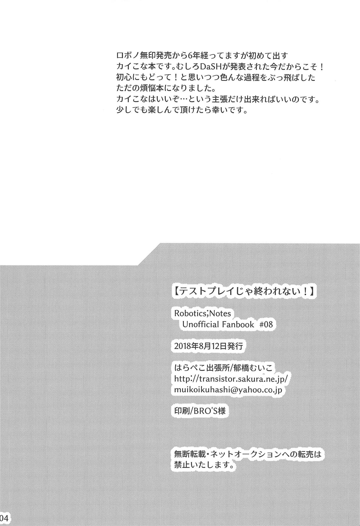 (C94) [Harapeko Shucchoujo (Ikuhashi Muiko)] Test Play ja Owarenai! (ROBOTICS;NOTES) page 3 full
