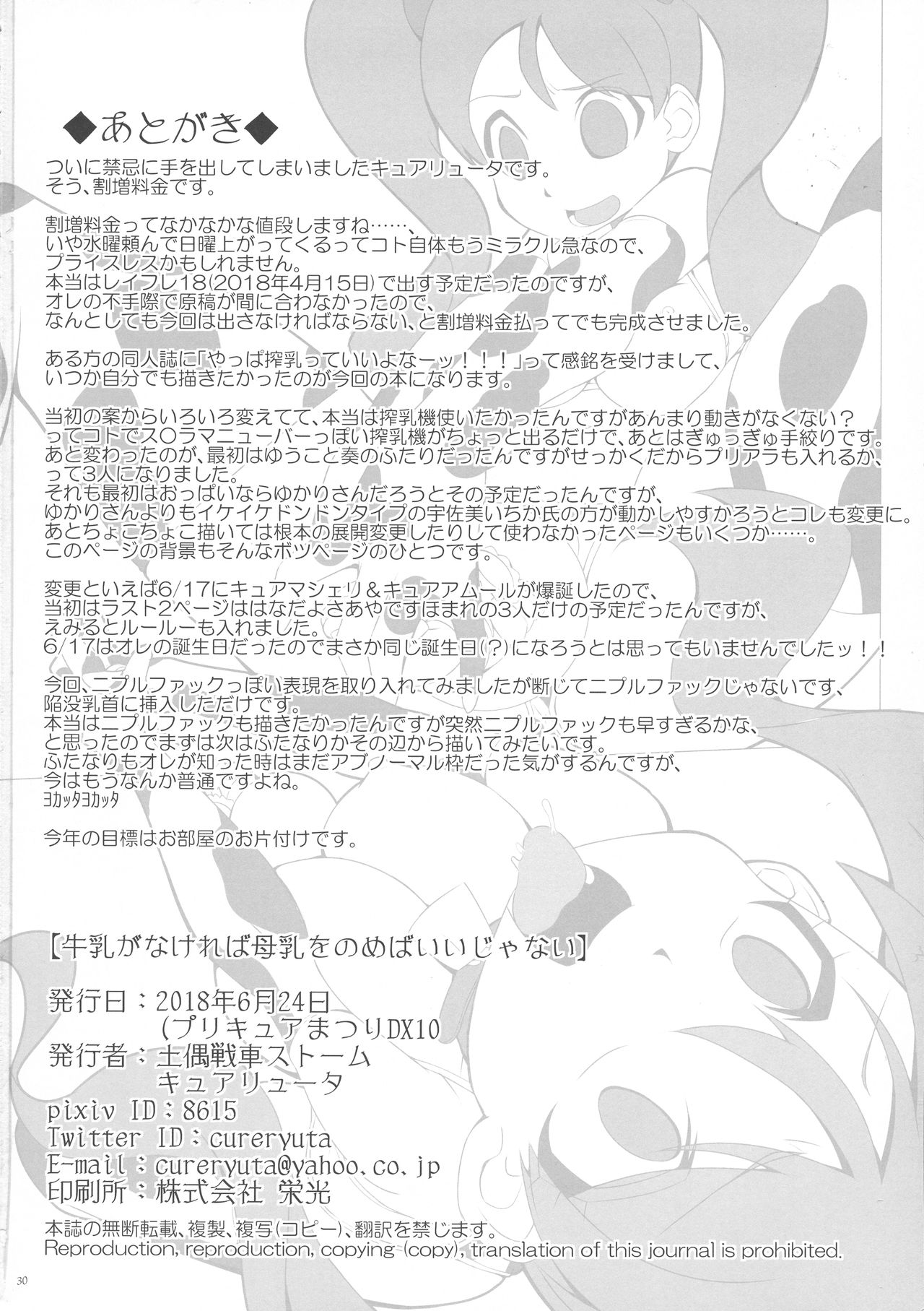 (C94) [Dogu-Sensya Storm (CureRyuta)] Gyuunyuu ga Nakereba Bonyuu o Nomeba ii ja nai (Futari wa Precure) page 29 full